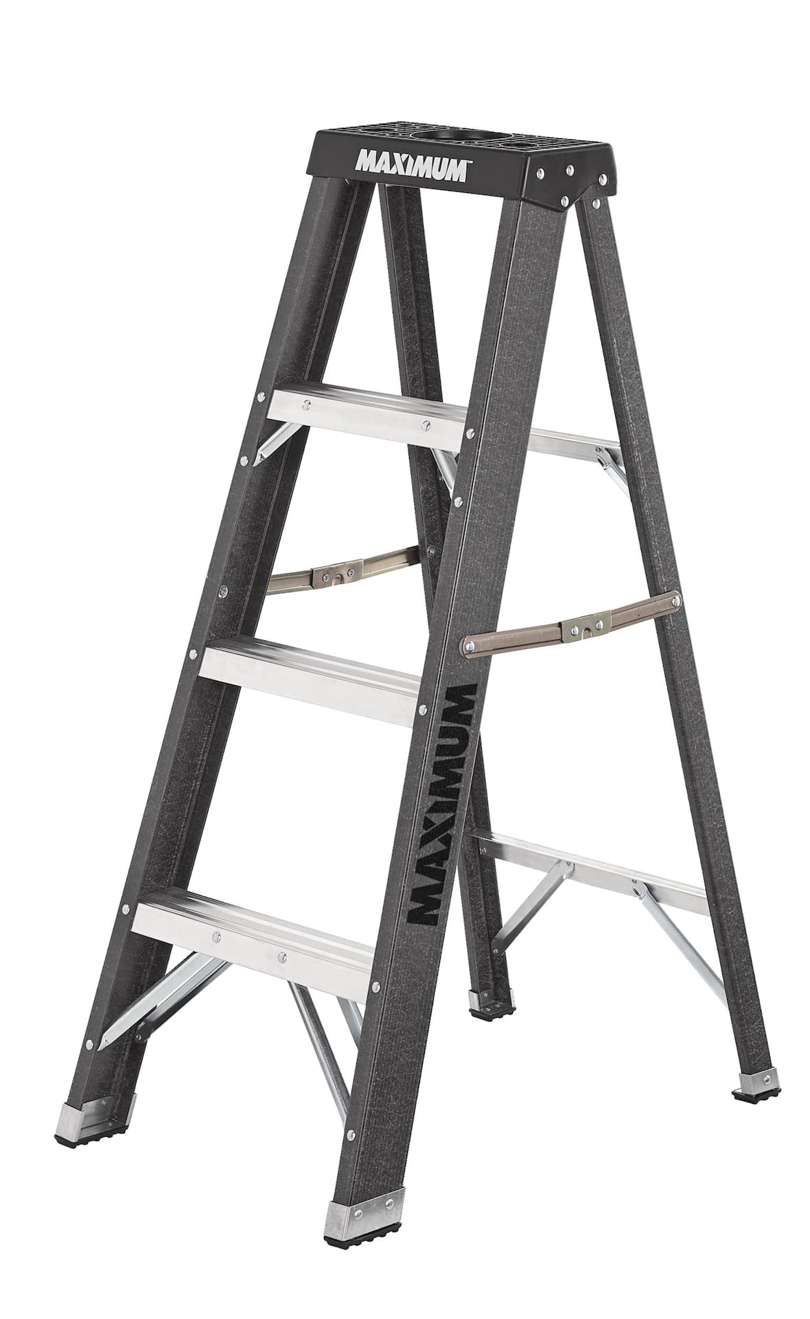 MAXIMUM Grade 1 Heavy-Duty Fiberglass Industrial Step Ladder, 4-ft, 250-lb Load Capacity