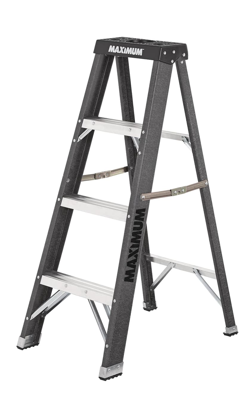 MAXIMUM Grade 1 Heavy-Duty Fiberglass Industrial Step Ladder, 4-ft, 250-lb Load Capacity