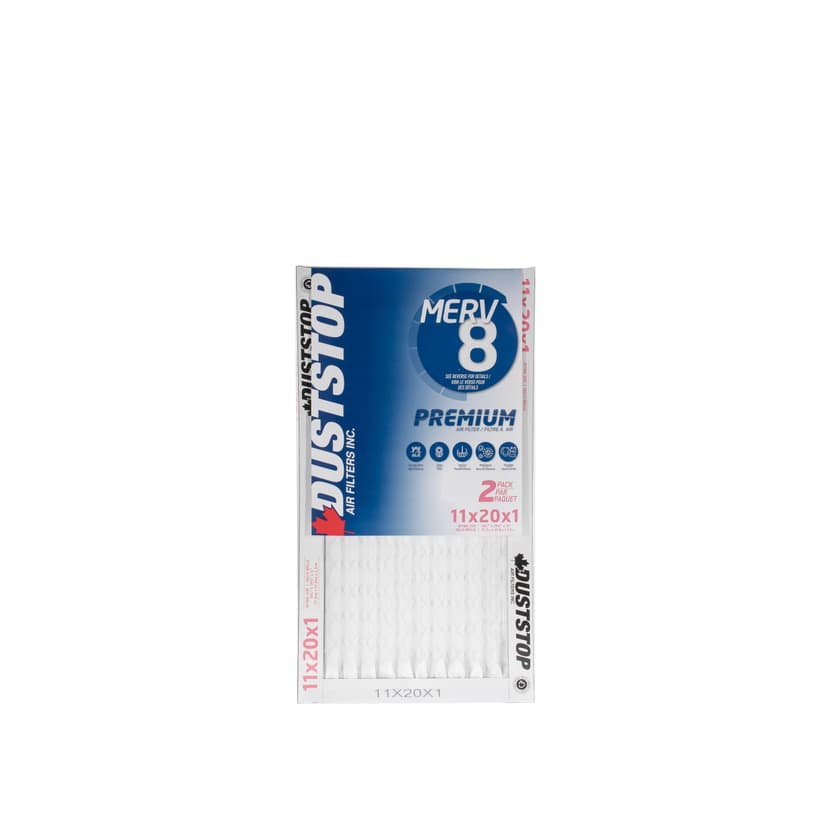 Duststop MERV 8 Premium Filter, 11-in x 20-in x 1-in, 2-pk