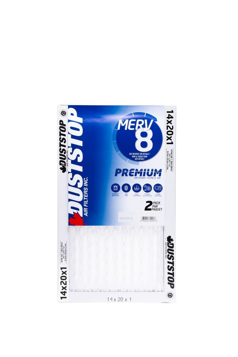 Duststop MERV 8 Premium Filter, 14-in x 20-in x 1-in, 2-pk