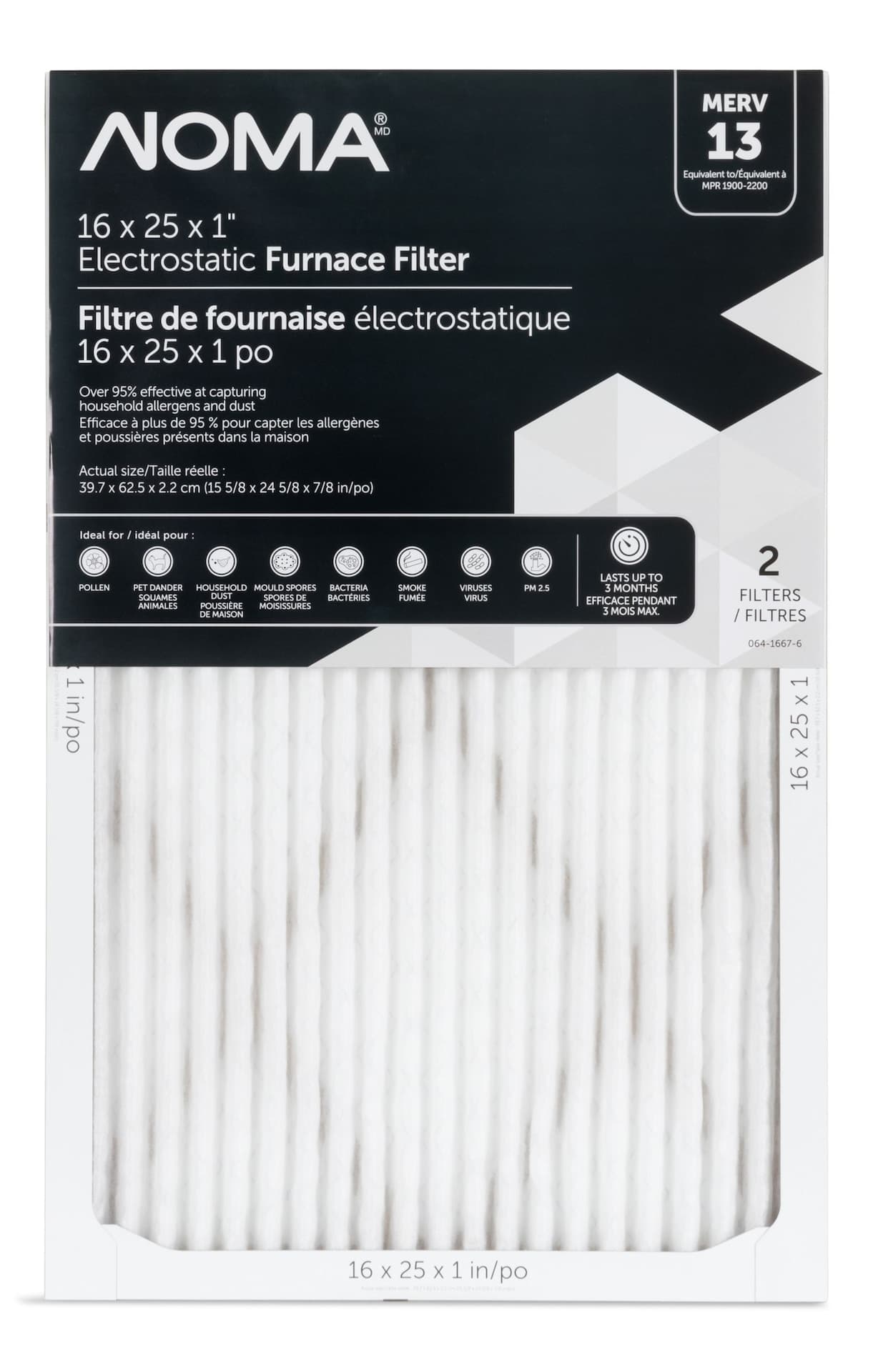 NOMA Merv 13 Elite Allergen Air Filter, 2-pk, 16 x 25-in