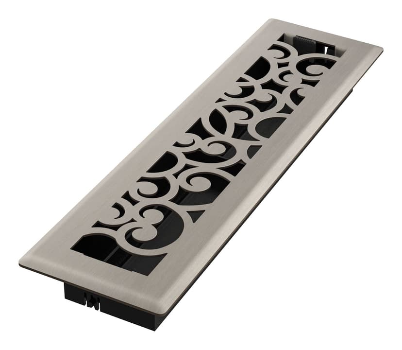 Imperial Wonderland Decorative Steel Floor Register, Adjustable, Brushed Nickel, 2.25-in x 12-in