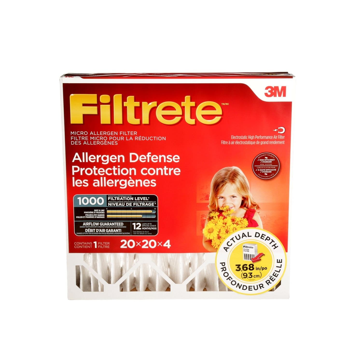 Filtrete™ MPR 1000 Micro Allergen Defense Filter, 20 x 20 x 4-in