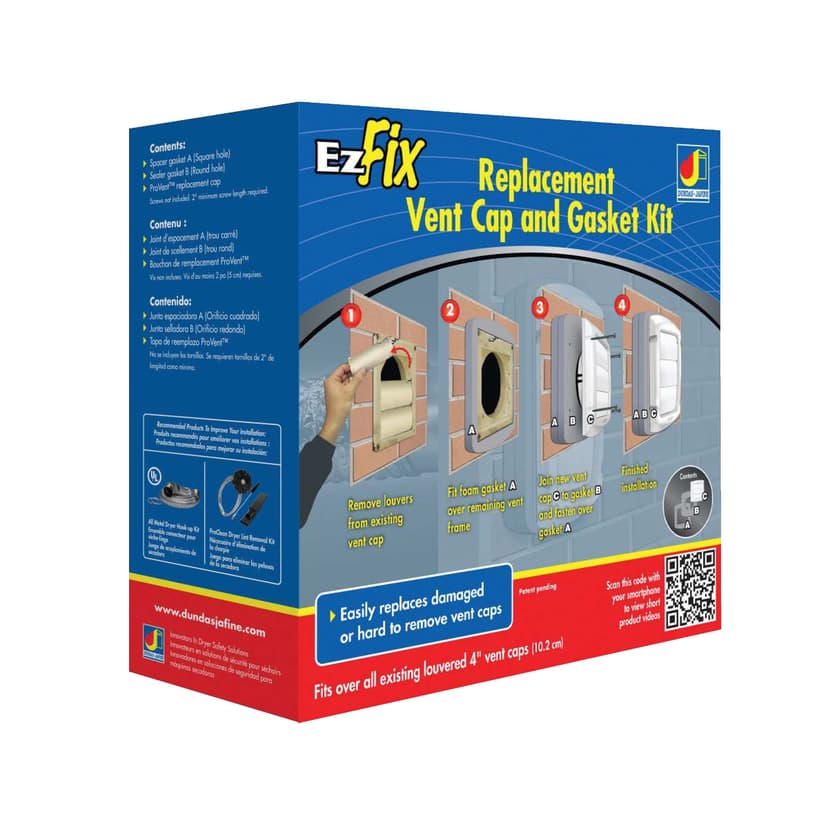 Dundas Jafine EZFXZW EzFix Replacement Vent Cap and Gasket Kit, Louvered, White, 4-in