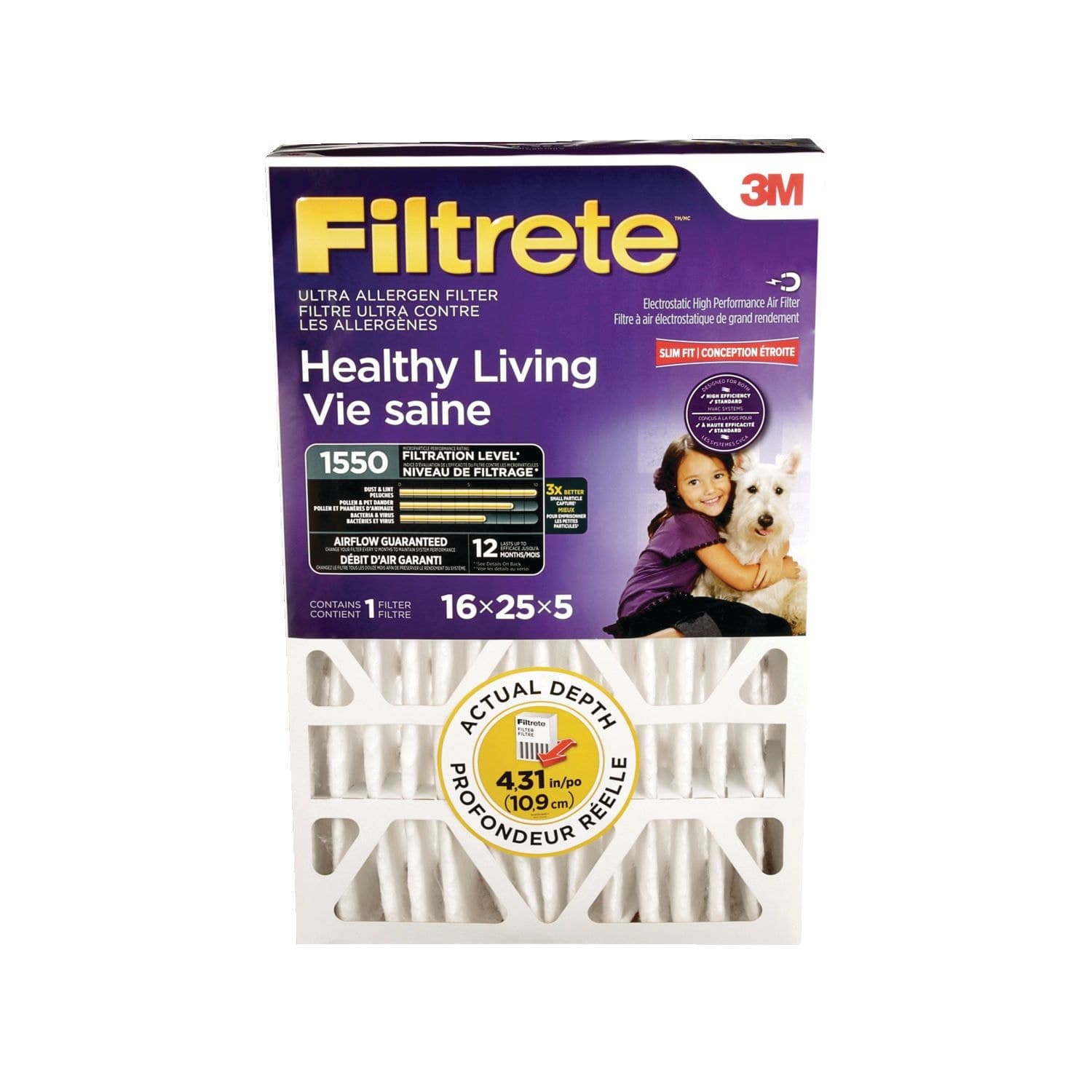 3M™ Filtrete™ Healthy Living Ultra Allergen Air Filter, 1550MPR, 16 x 25 x 5-in, 1-pk