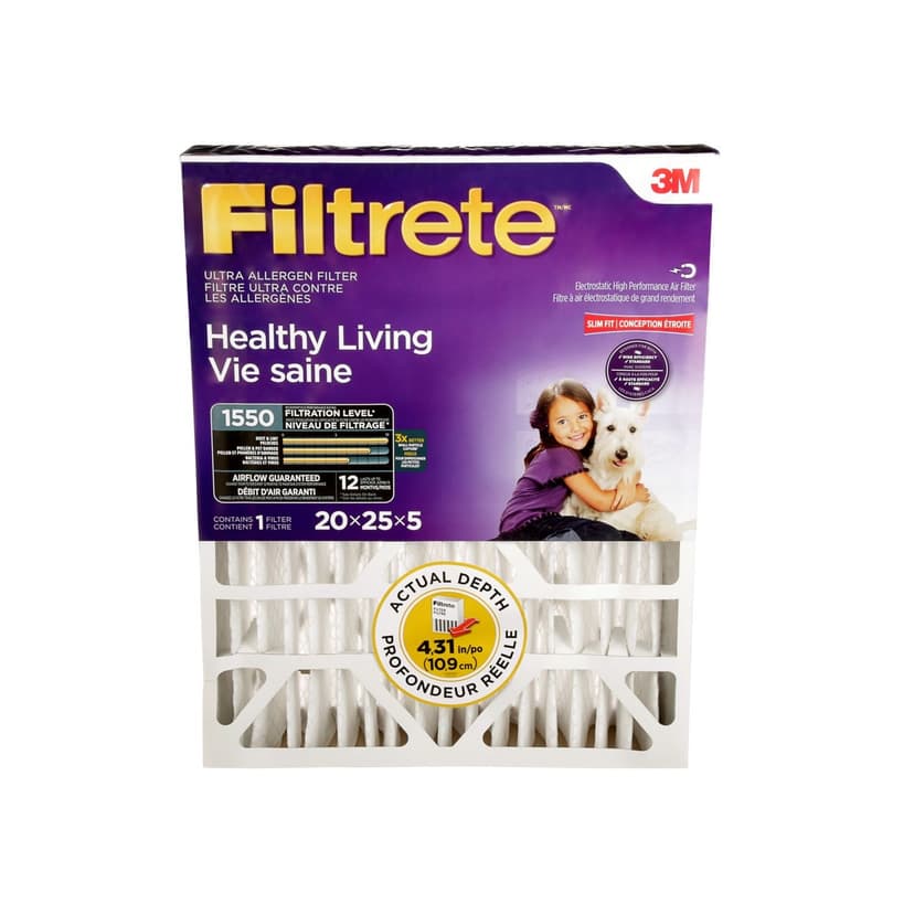 3M™ Filtrete™ Healthy Living Ultra Allergen Filter, 1550MPR, Slim Fit, 20 x 25 x 5-in
