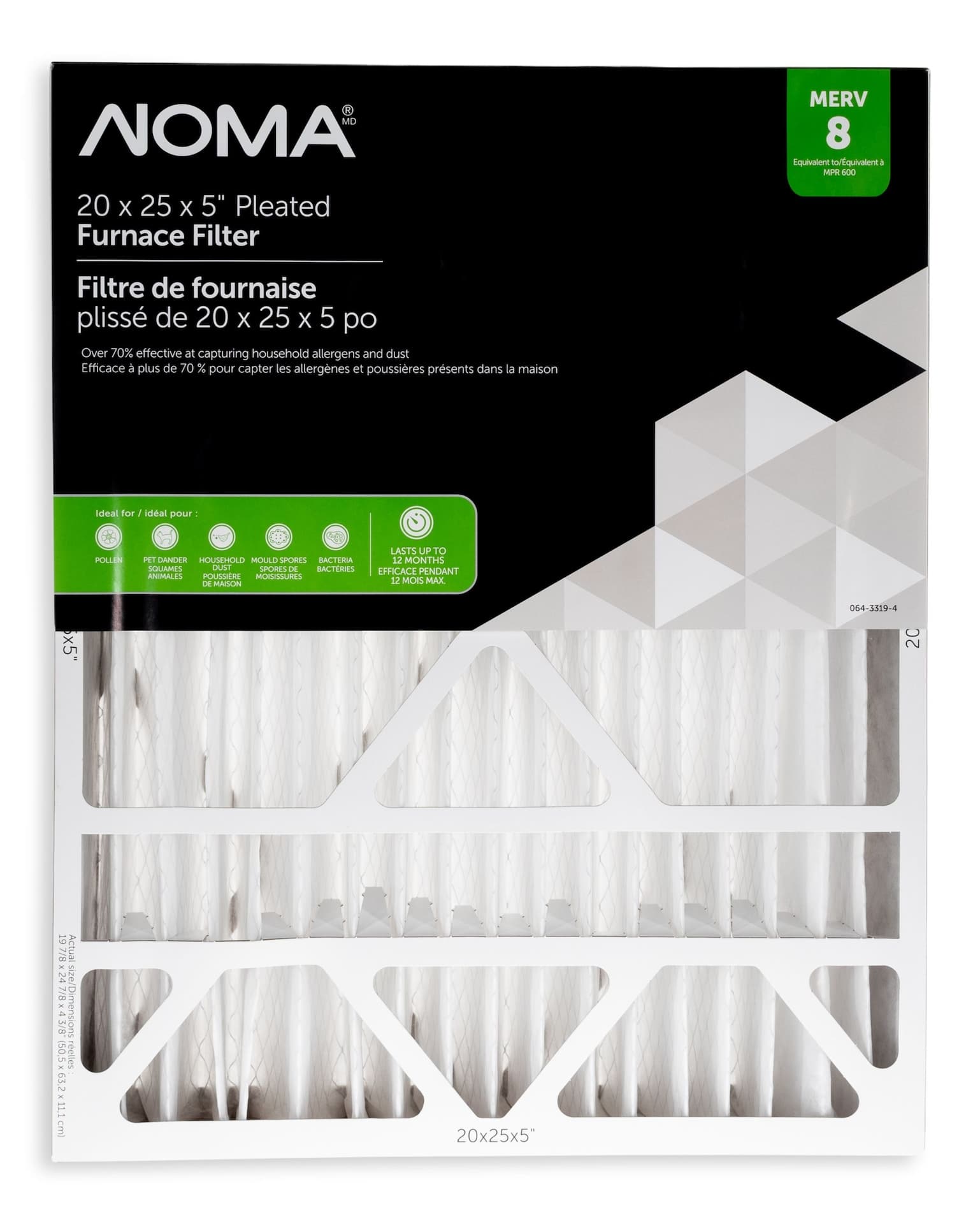 NOMA MERV 8 Pleated Furnace Air Filter, 20 x 25 x 5-in, 1-pk