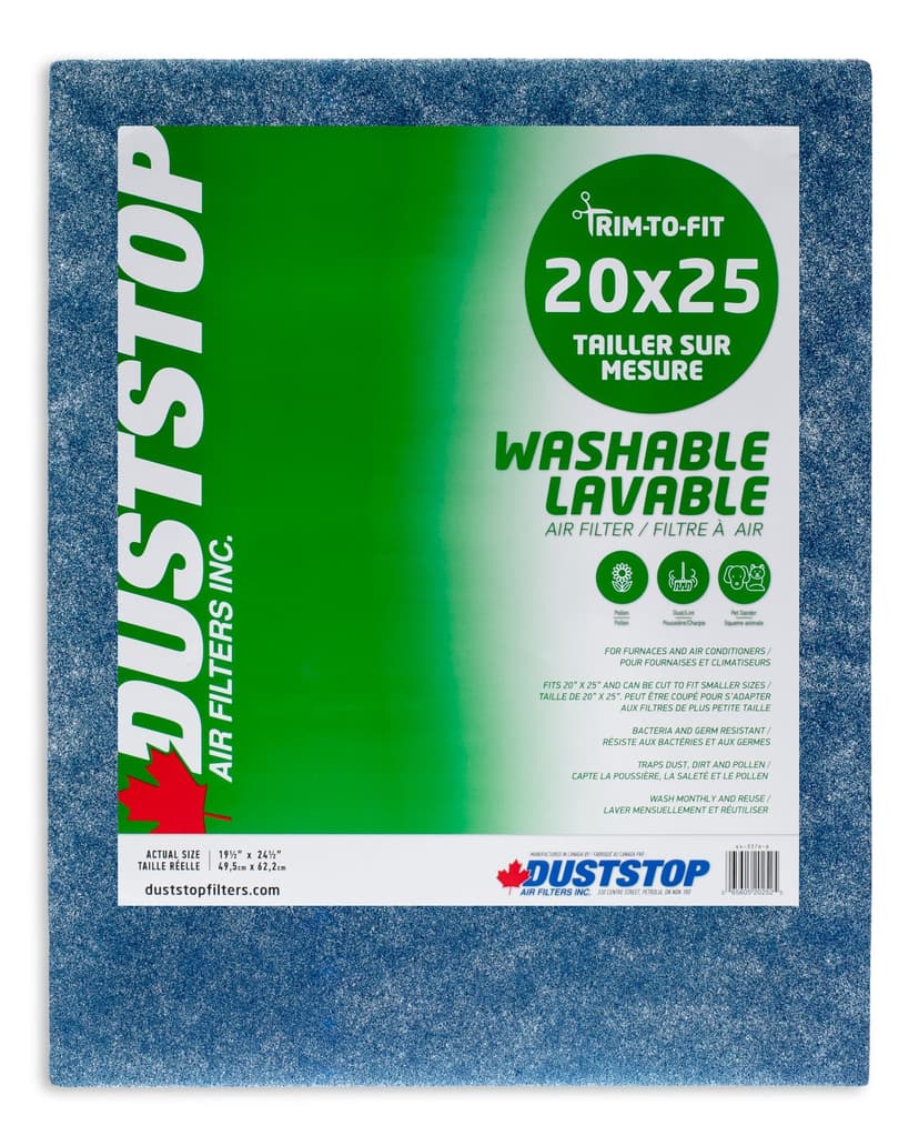 Duststop Trim to Fit Washable Furnace Air Filter, 20 x 25 x 3/4-in, 1-pk