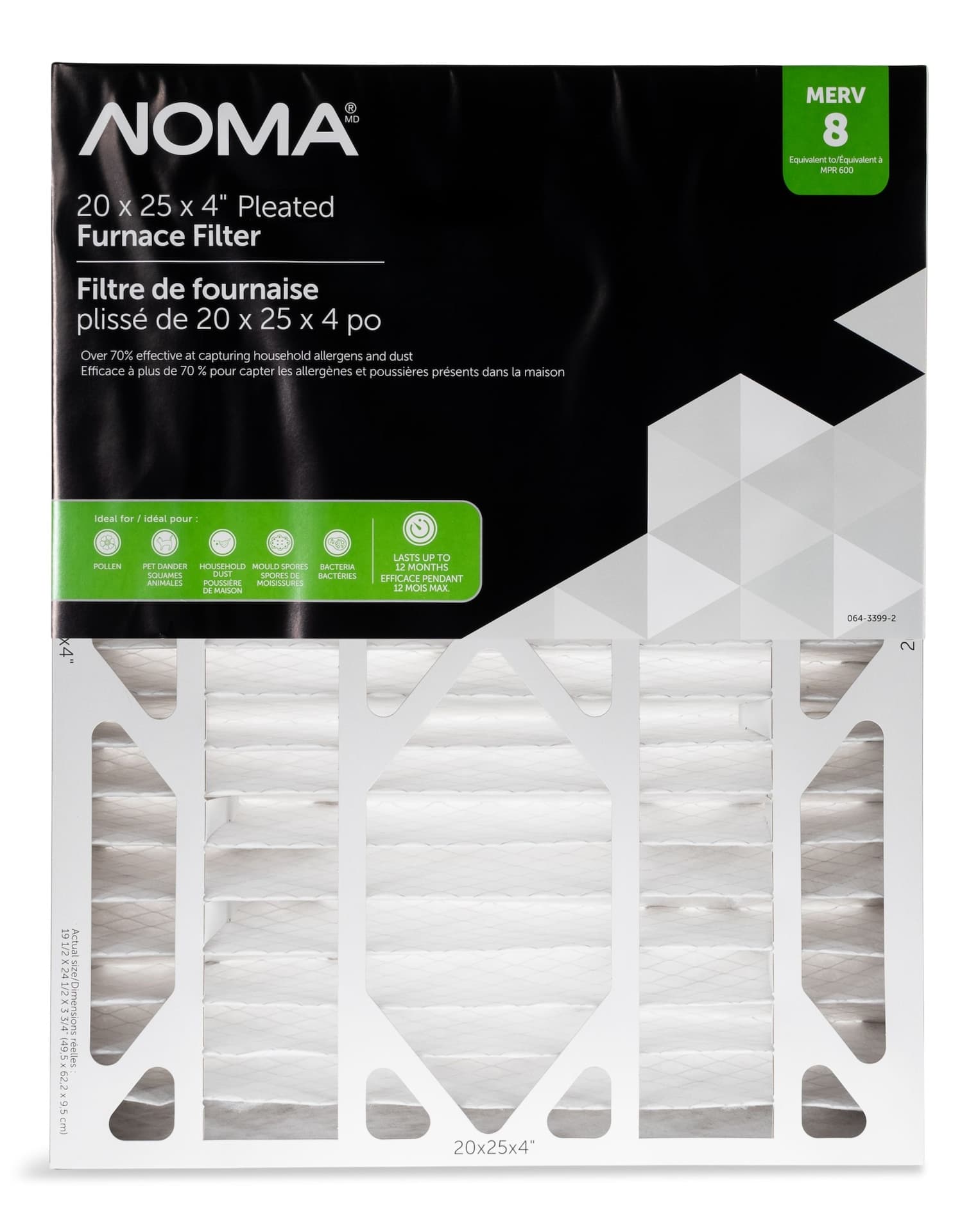NOMA Electrostatic Pleated Furnace Air Filter, MERV 8, 20 x 25 x 4-in, 1-pk