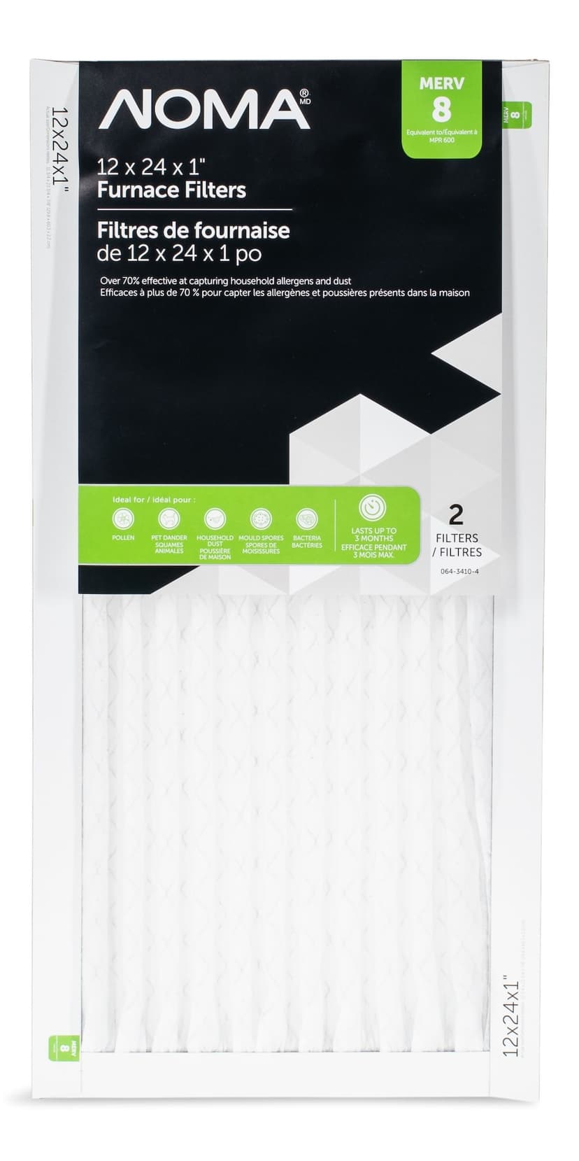 NOMA MERV 8 Furnace Air Filters, 12 x 24 x 1-in, 2-pk