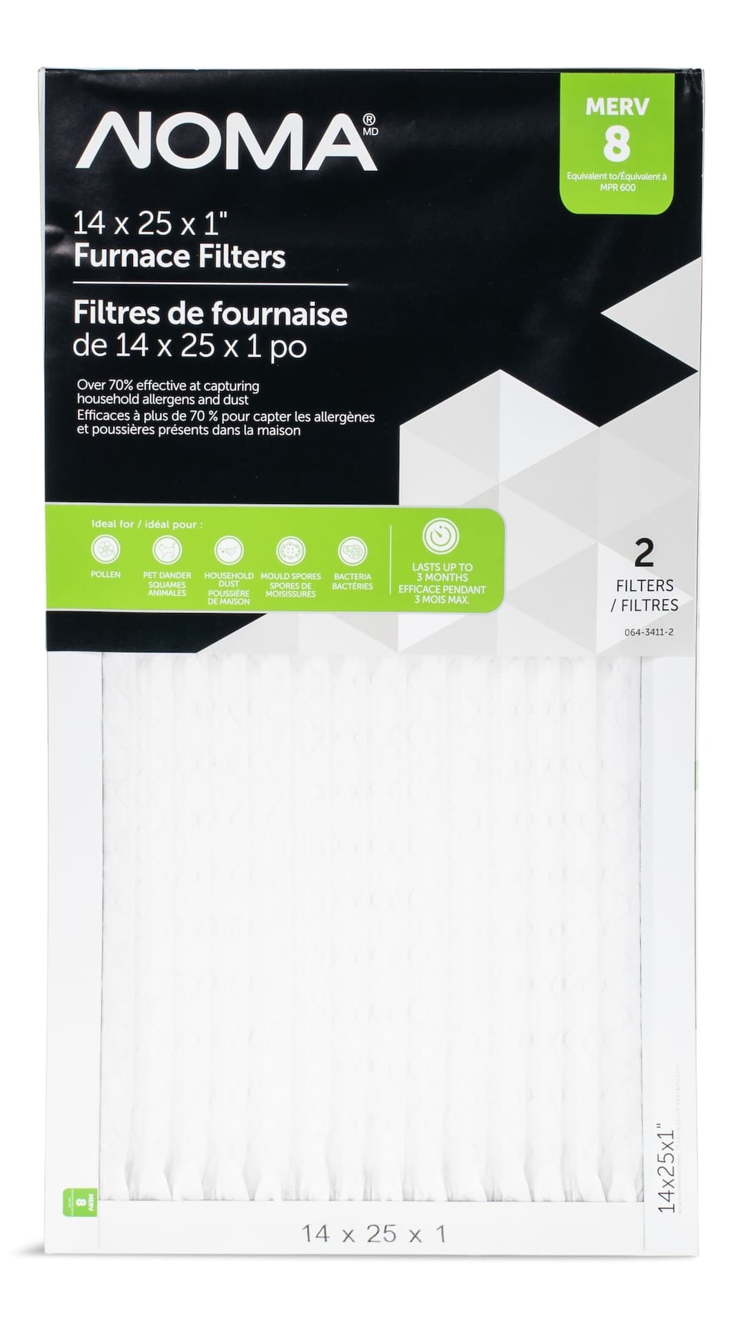 NOMA MERV 8 Furnace Air Filters, 14 x 25 x 1-in, 2-pk