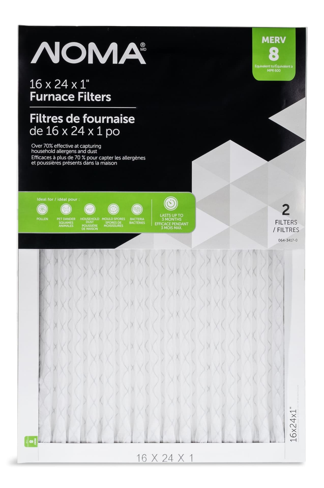 NOMA Electrostatic Furnace Air Filters, MERV 8, 16 x 24 x 1-in, 2-pk