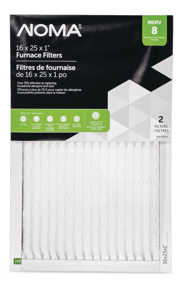 NOMA MERV 8 Furnace Air Filters, 16 x 25 x 1-in, 2-pk