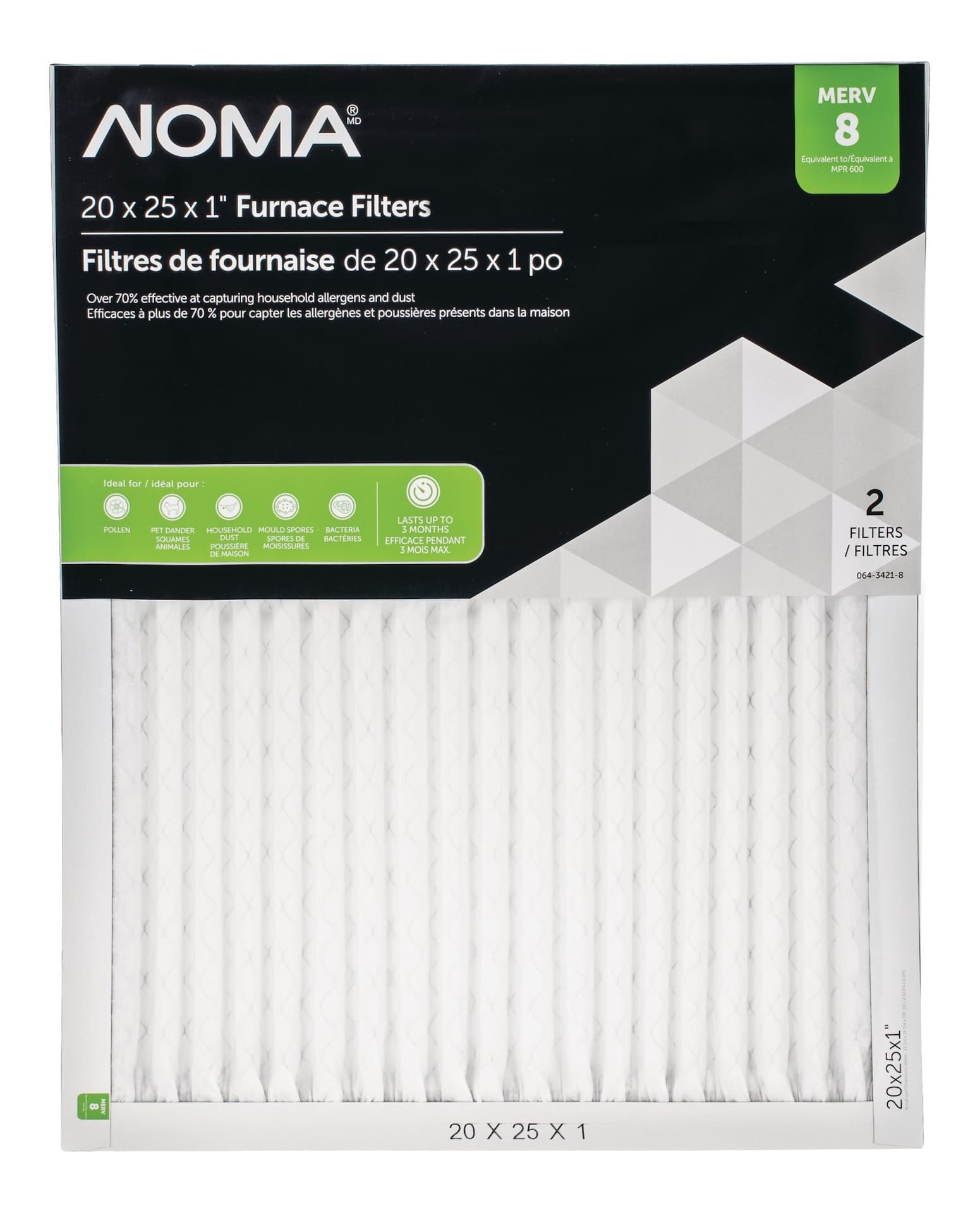 NOMA Electrostatic Furnace Air Filters, MERV 8, 20 x 25 x 1-in, 2-pk