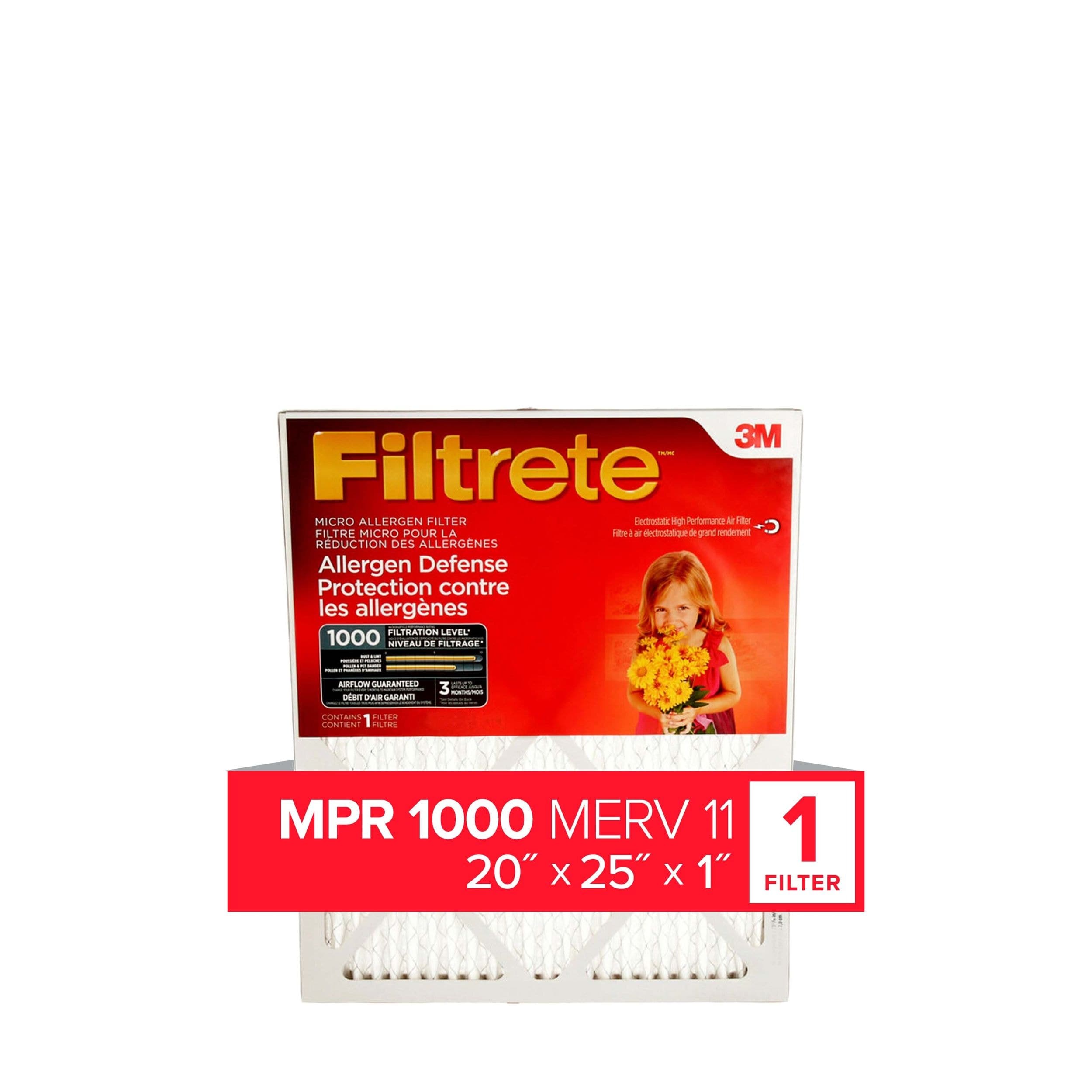 3M™ Filtrete™ Allergen Defense Micro Allergen Filter, MPR 1000, 20 x 25 x 1-in, 1-pk