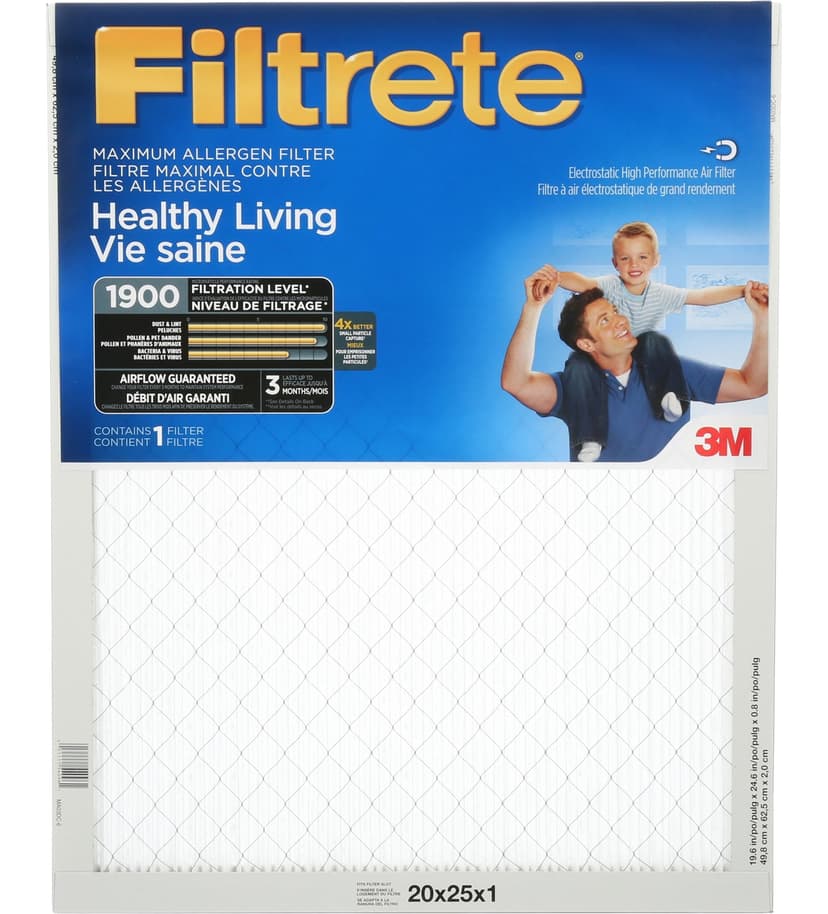 3M™ Filtrete™ Healthy Living Maximum Allergen Air Filter, MPR 1900, 20 x 25 x 1-in, 1-pk