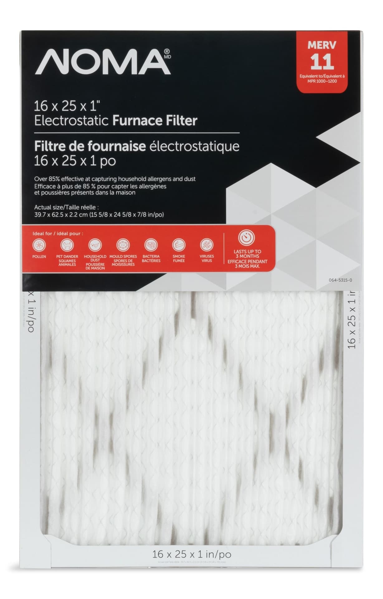 NOMA MERV 11 Electrostatic Furnace Air Filter, 16 x 25 x 1-in, 1-pk