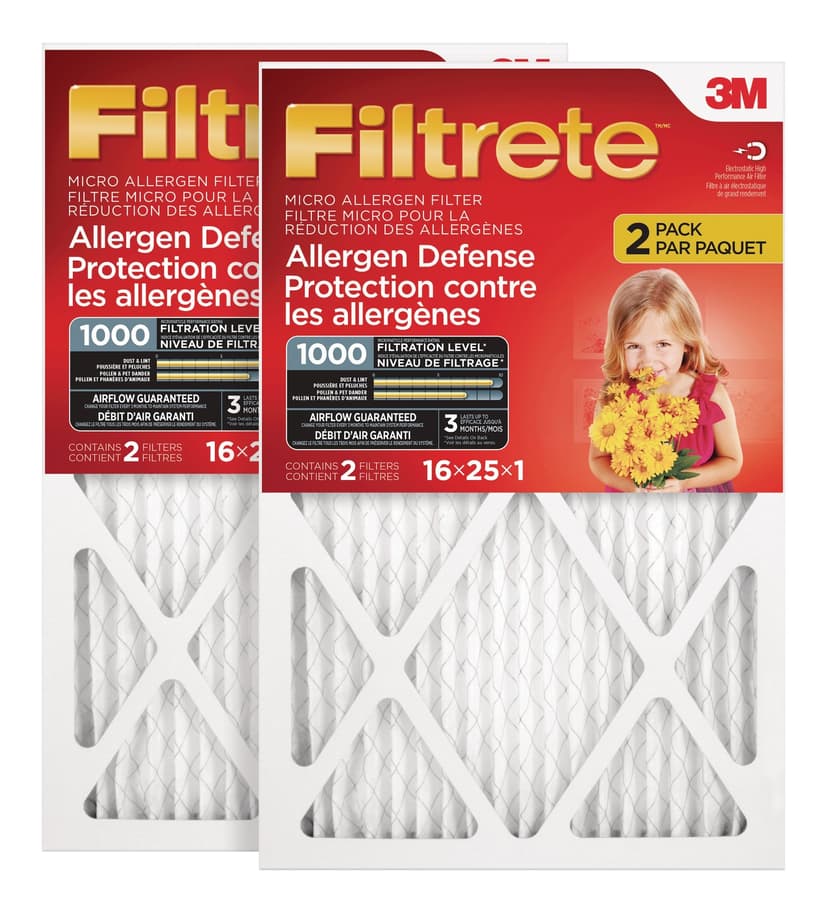 3M™ Filtrete™ Allergen Defense Micro Allergen Air Filters, MPR 1000, 16 x 25 x 1-in, 2-pk
