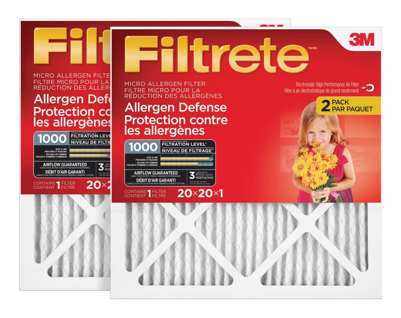 3M™ Filtrete™ Allergen Defense Micro Allergen Air Filters, 1000MPR, 20 x 20 x 1-in, 2-pk