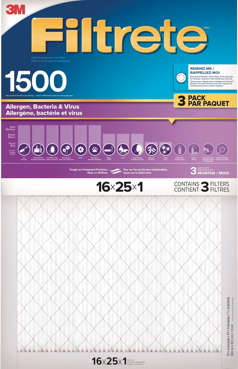 Filtrete™ Healthy Living Ultra Allergen Filter, MPR 1500, 16 x 25 x 1-in, 3-pk
