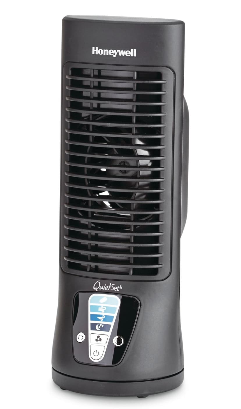 Honeywell QuietSet Mini Oscillating Tower Table/Desk Fan, 4-Speed, Black, 13-in