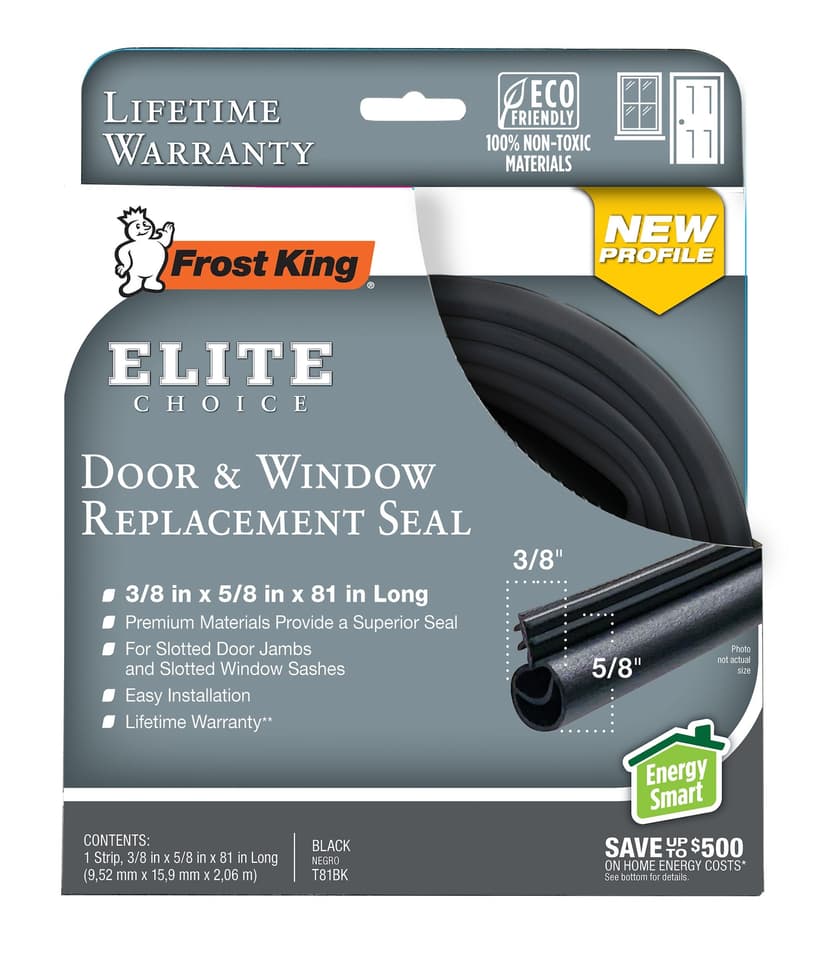 Frost King Elite Door & Window Replacement Weather Seal, 3/8-in x 5/8-in x 81-in, Black