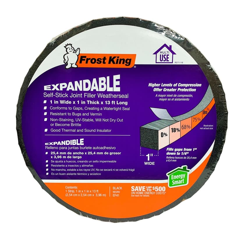 Frost King Expandable Self-Stick Joint Filler Weatherseal Strip, Energy Smart, 1-in x 1-in x 13-ft (2.54 x 2.54 x 3.96 m) , Black