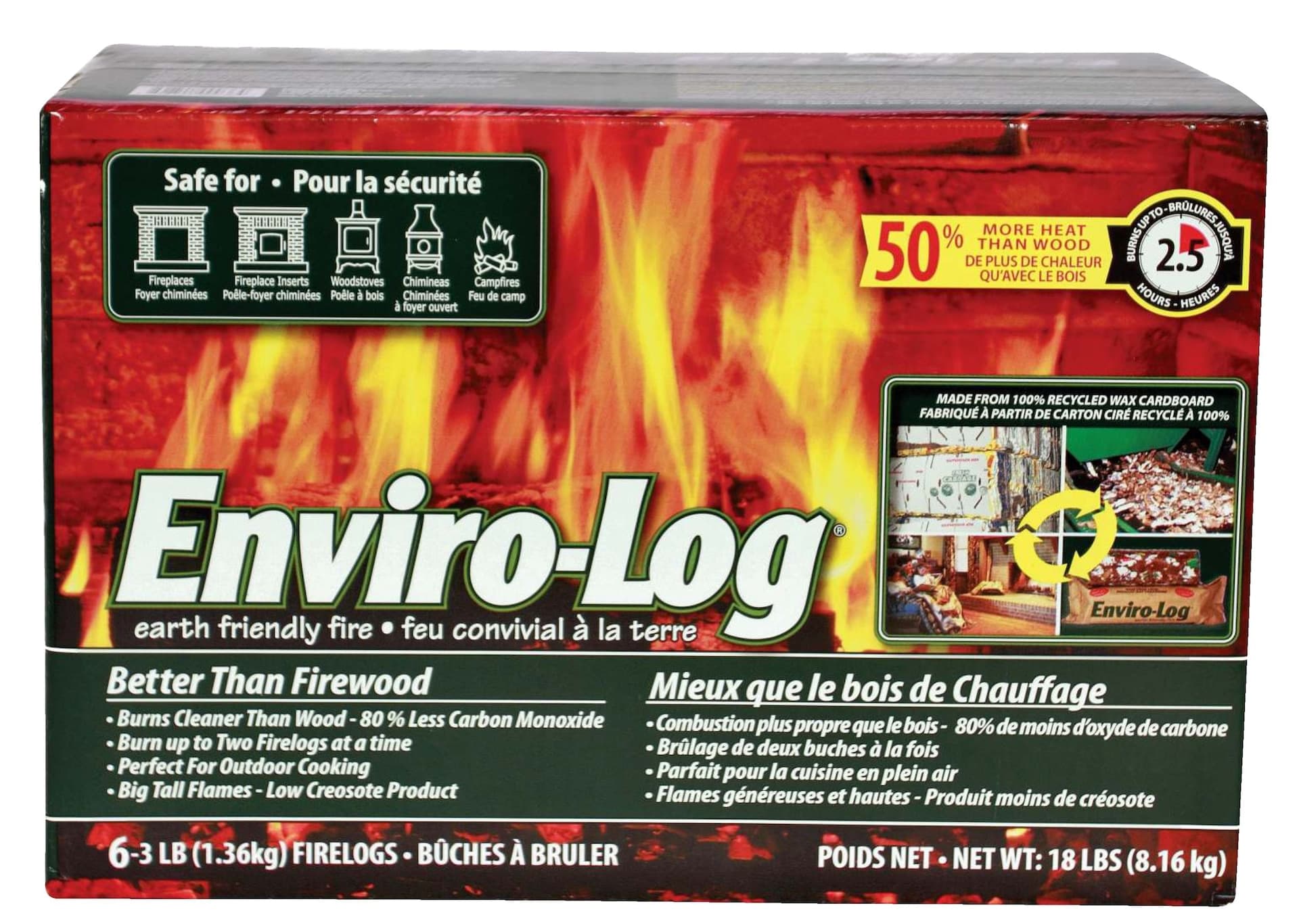 Enviro-Log Earth Friendly Fire Logs For Fireplaces & Woodstoves, 3-lb, 6-pk