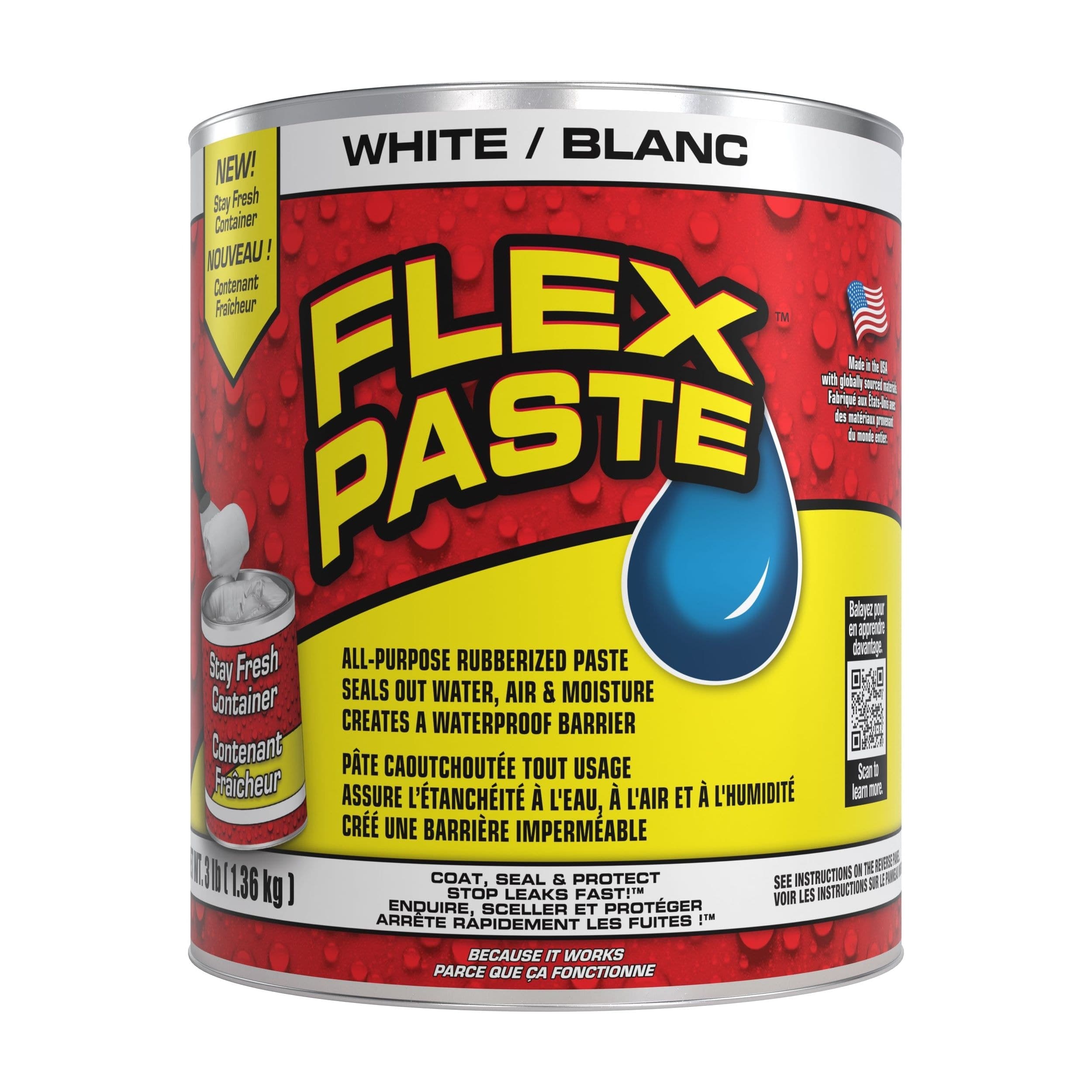 Flex Seal Flex Paste Super Thick Rubber Paste, Moldable Leak Protector Sealant, White, 3-lb/1.36 kg