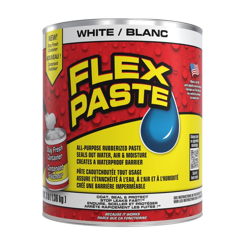 Flex Seal Flex Paste Super Thick Rubber Paste, Moldable Leak Protector Sealant, White, 3-lb/1.36 kg