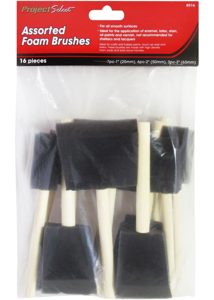 Project Select Mixed Foam Paint Brushes with Wooden Handle, 16-pk