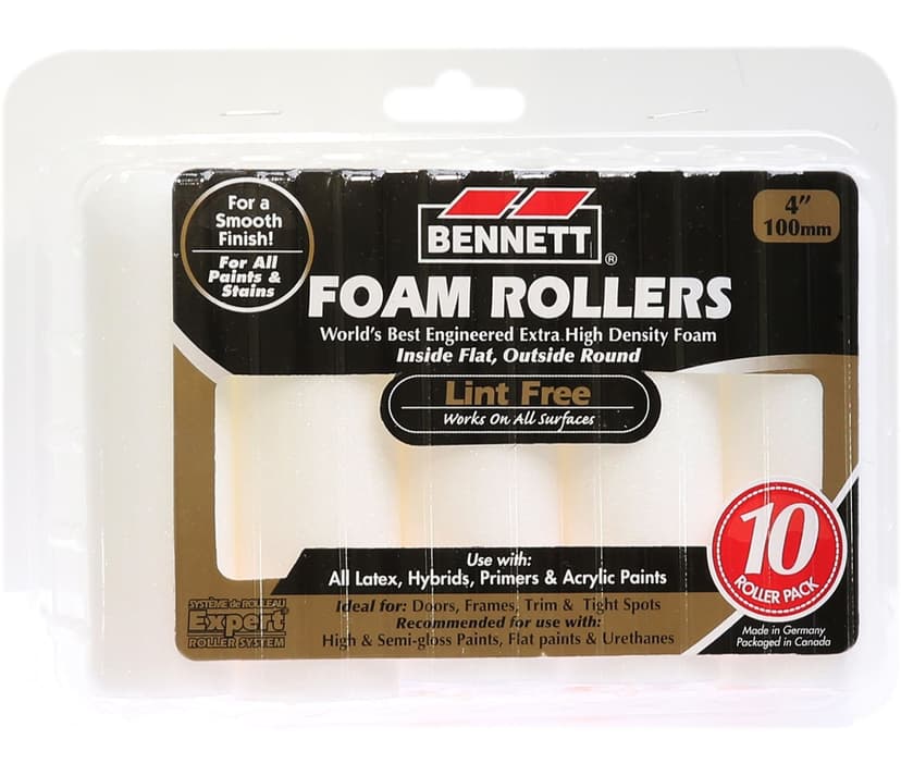 Bennett Expert Exterior/Interior Lint Free Foam Paint Rollers, 10-pk,4-in