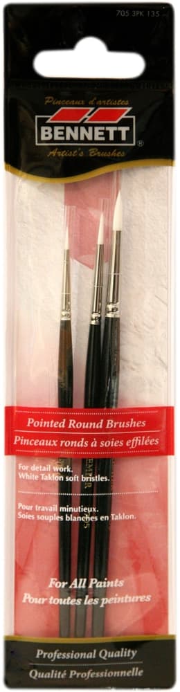 Bennett Professional Artist Pointed Round Tip Paint Brushes, 3-pk