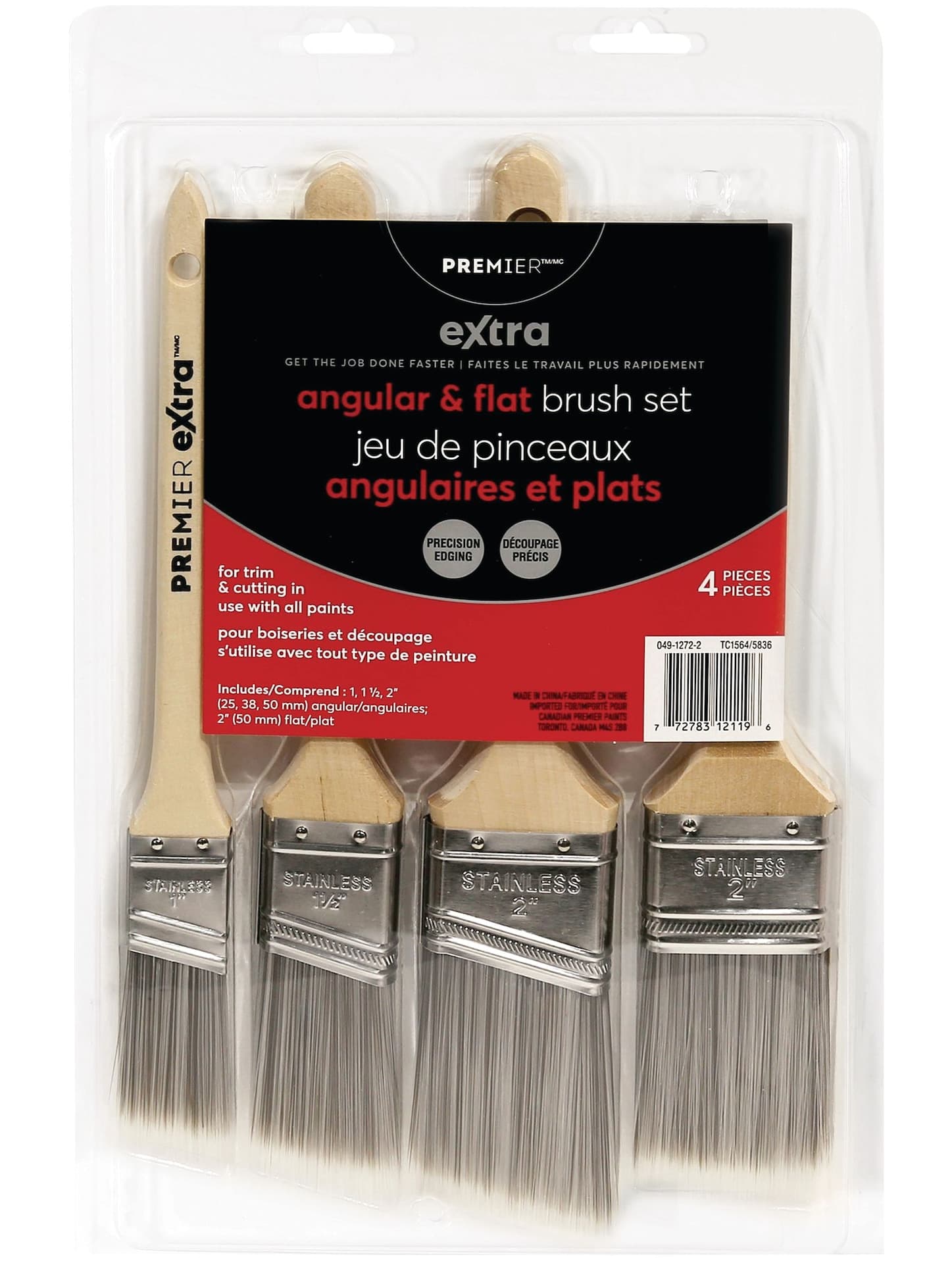 Premier Extra Angular & Flat Brush Set for Trim and Cutting, Polyester, 4-pk