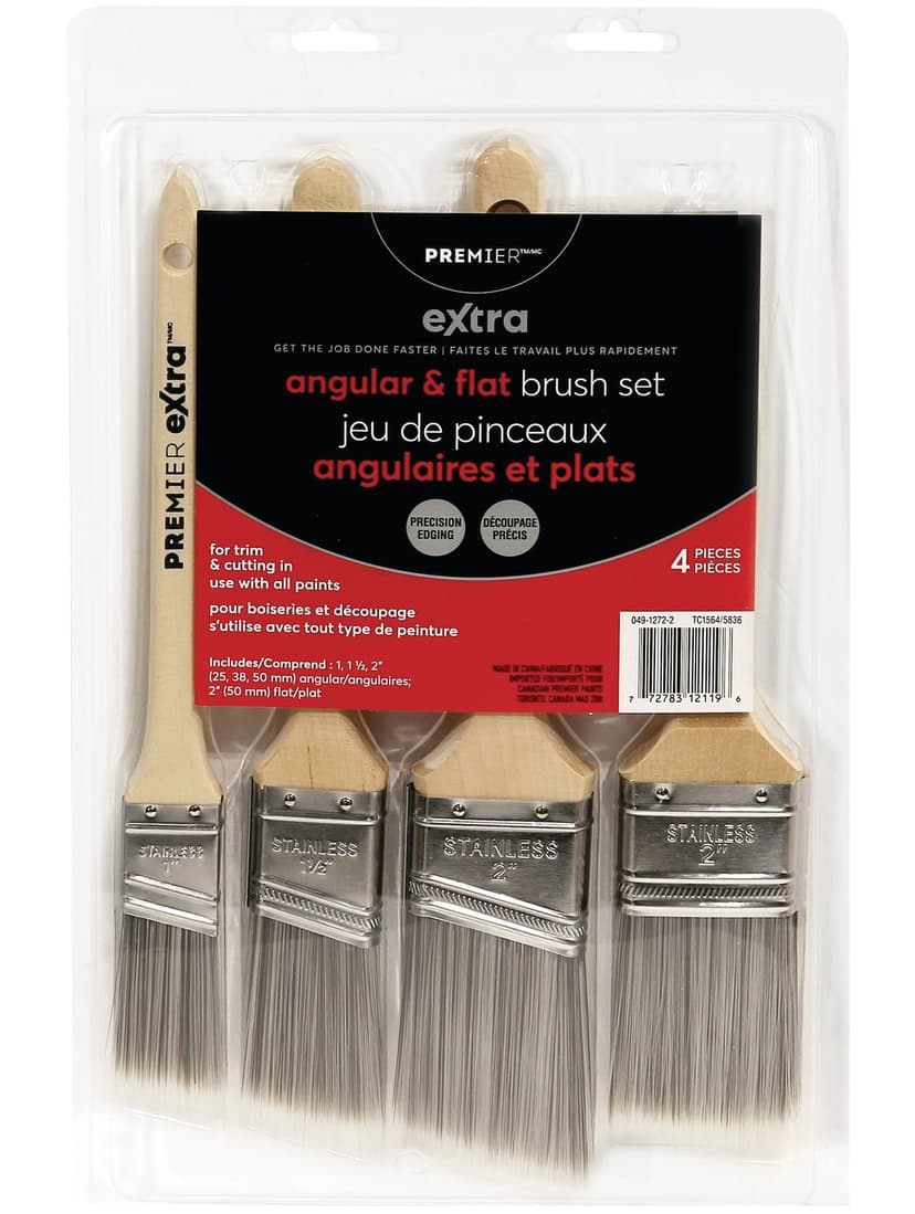 Premier Extra Angular & Flat Brush Set for Trim and Cutting, Polyester, 4-pk