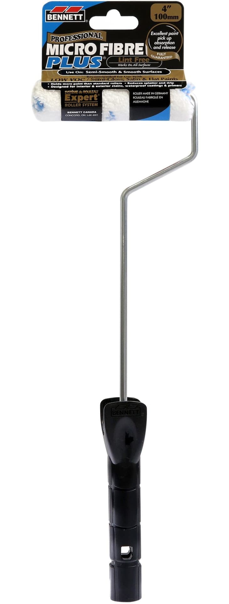 Bennett Trim & Edge Lint Free Microfibre Mini Paint Roller with Frame, 4-in