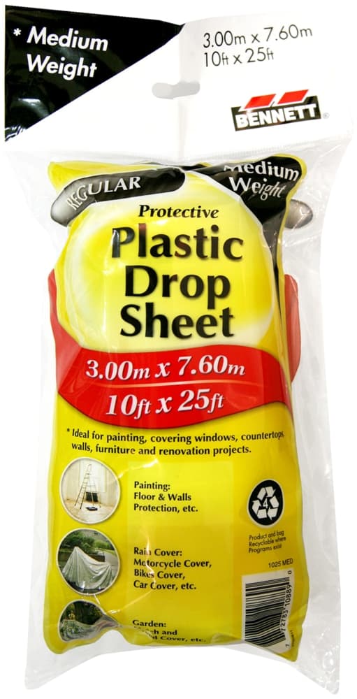 Bennett Protective Medium Weight Plastic Drop Sheet, 10-ft x 25-ft