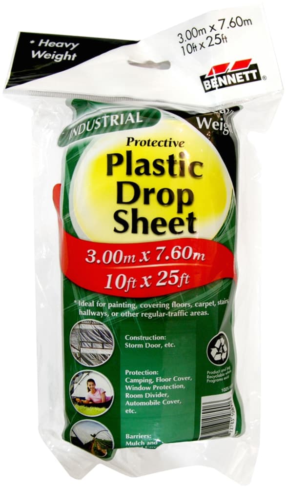 Bennett Protective Heavy Weight Plastic Drop Sheet, 10-ft x 27-ft