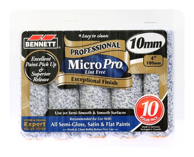 Bennett Pro Lint Free Microfibre Paint Roller Refill, 10-pk,4-in, 10mm