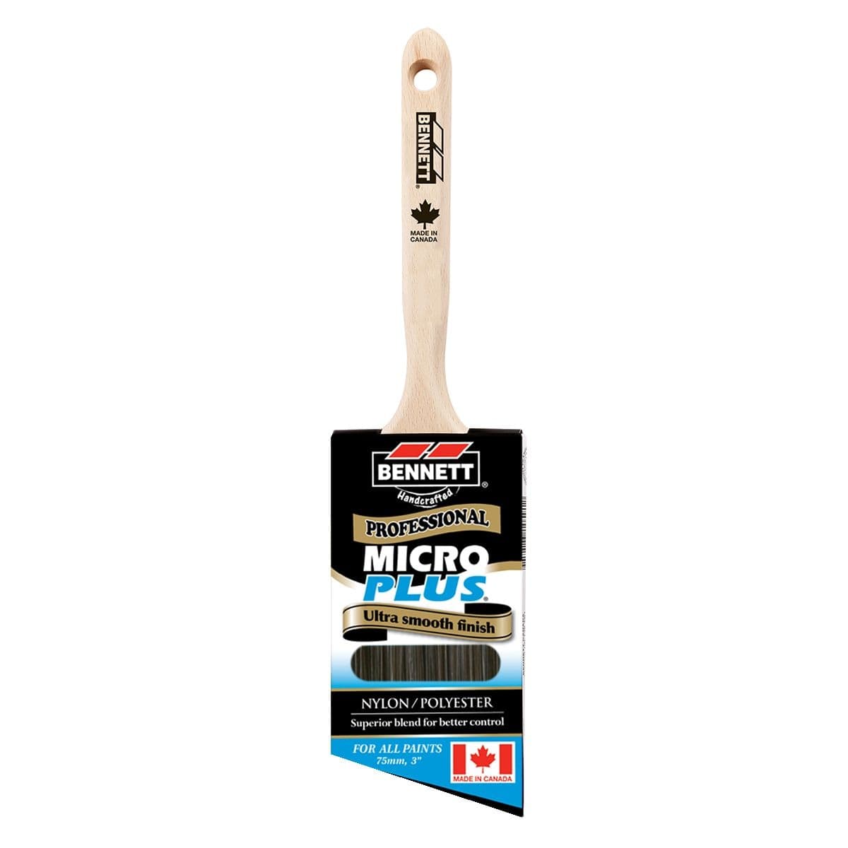Bennett Professional Micro Plus Angle Paint Brush for Precision Edging, 3-in