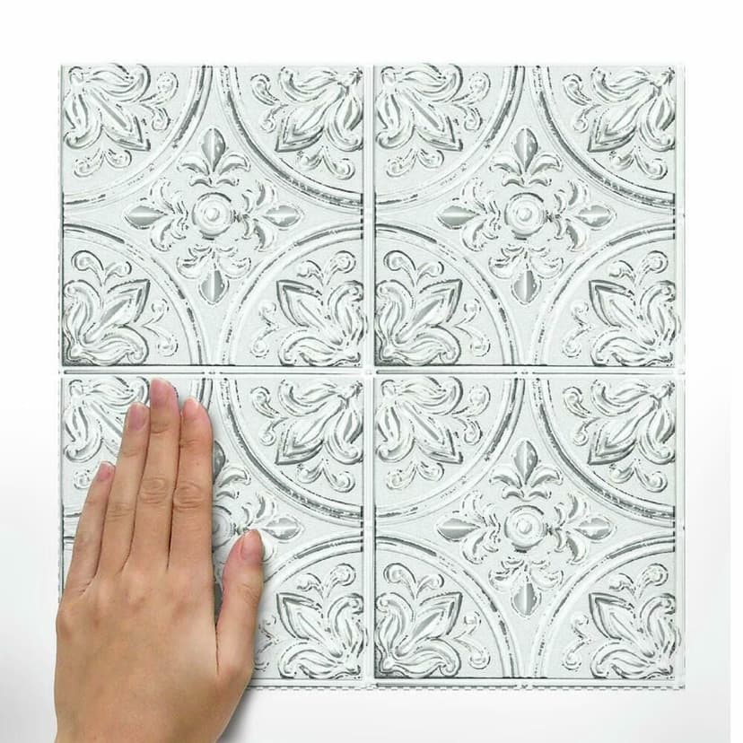 Roommates Peel & Stick Self-Adhesive DIY Backsplash Tin Tile, Bright White