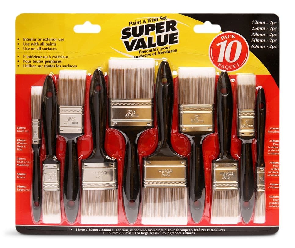 Bennett Paint Brushes, Use with All Paints, for Interior & Exterior Use, 10-pc