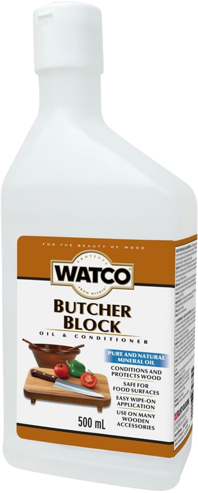 Watco Wood Butcher Block Oil & Conditioner, FDA Compliant, Clear, 500-mL/0.5-qt