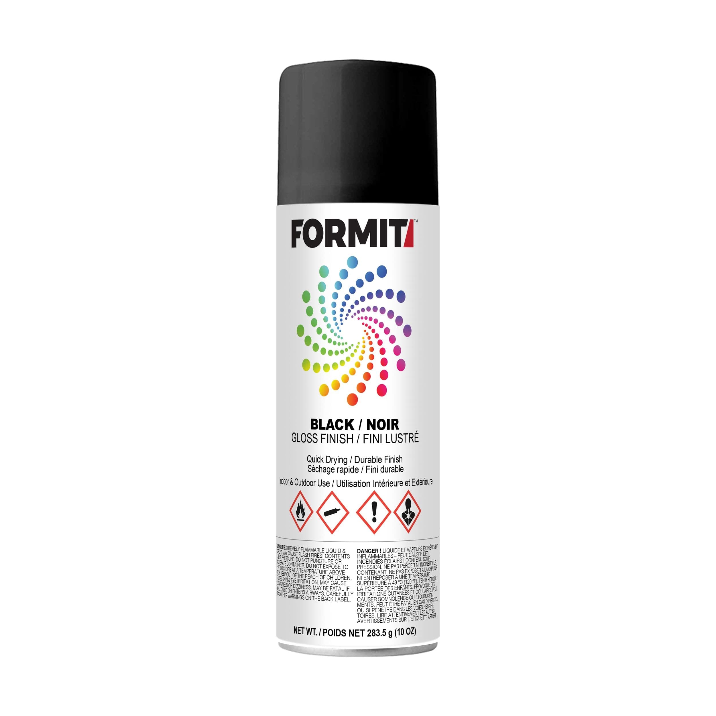 Formit All-Weather Spray Paint, Fast-Drying Formula, Gloss Black, 295-mL