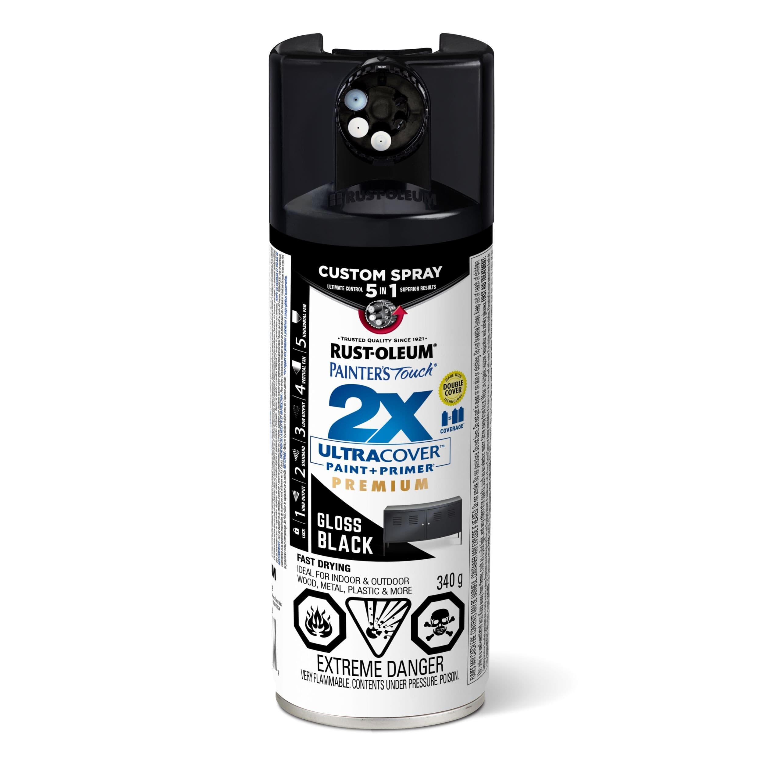 Rust-Oleum Painter's Touch 2X Ultra Cover Paint & Primer- 5 in 1, Gloss Black, 340-g