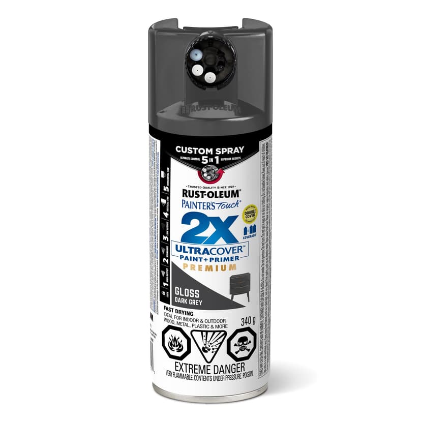 PT 2X 5-in-1 Spray Paint, Gloss Finish, Dark Grey, 340-g