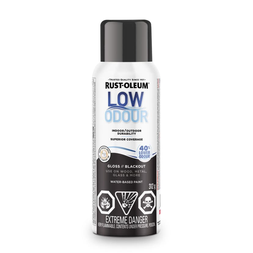 Rust-Oleum Low Odour Water-Based Paint Spray Aerosol, Gloss, Blackout, 312-g