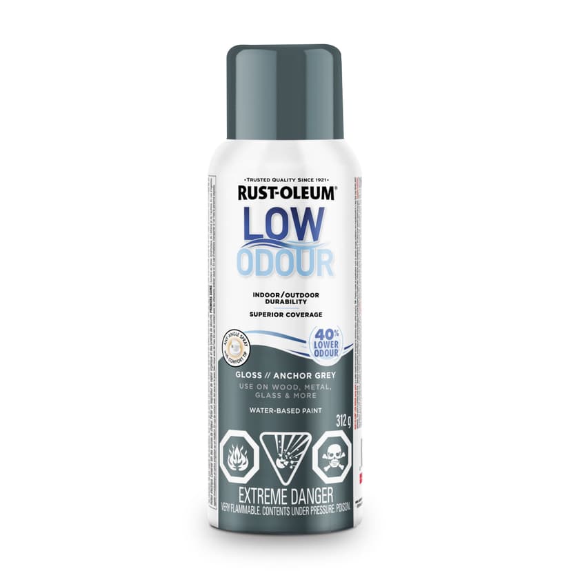 Rust-Oleum Low Odour Water-Based Paint Spray Aerosol, Gloss, Anchor Grey, 312-g