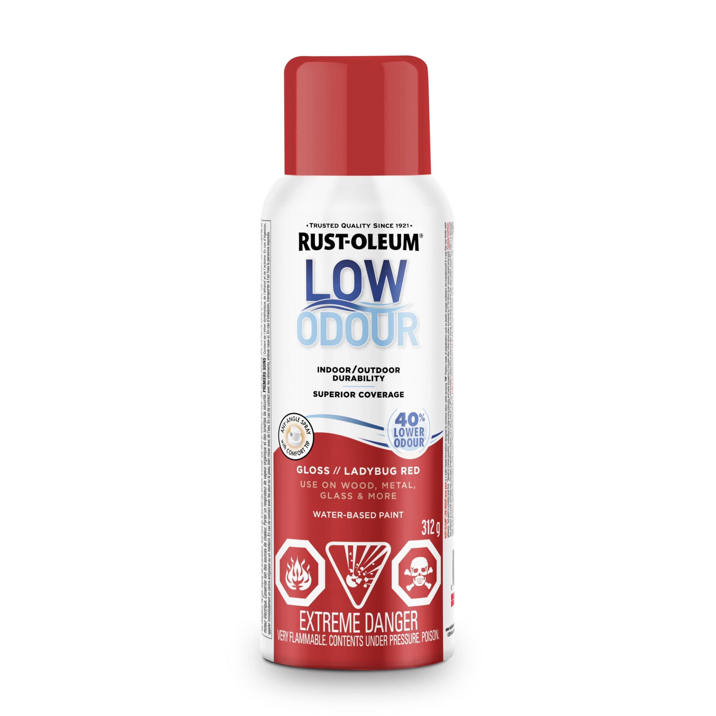 Rust-Oleum Low Odour Water-Based Paint Spray Aerosol, Gloss, Lady Bug Red, 312-g