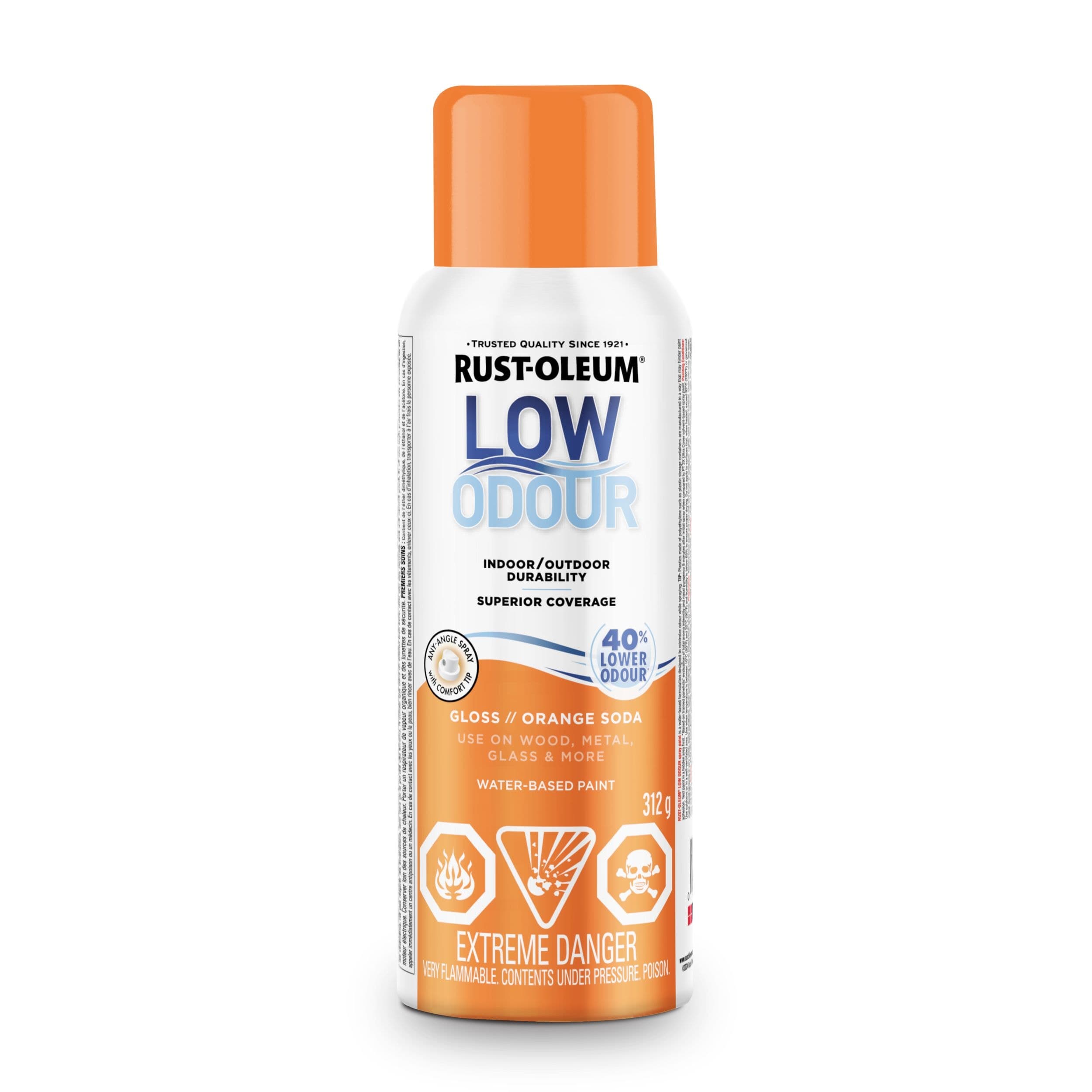 Rust-Oleum Low Odour Water-Based Paint Spray Aerosol, Gloss, Orange Soda, 312-g